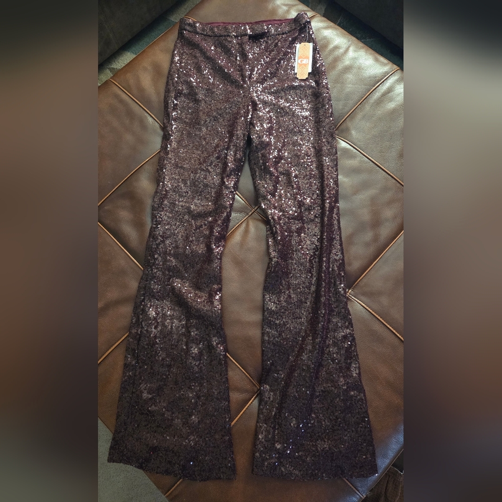 Gianni Bini Sequin Flare Pants - Brown Size 7 NWT